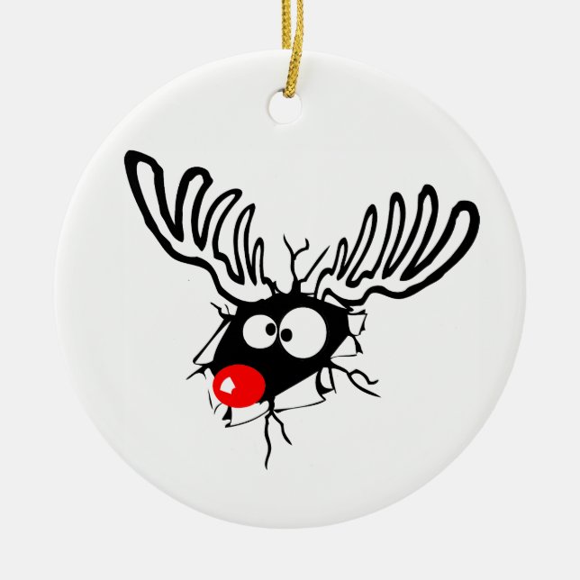 Cute funny Rudolph the red nosed Christmas cartoon Ceramic Tree Decoration (Front)