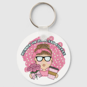 Cute Funny Running on Jesus and Coffee Christian  Key Ring