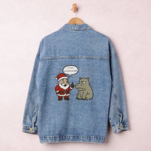 cute, funny Santa and Hippo Christmas Denim Jacket