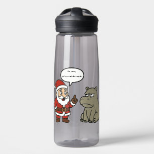 cute, funny Santa and Hippo Christmas Water Bottle