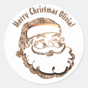 Cute Funny Santa Claus Elegant Gold Faux Glitter Classic Round Sticker