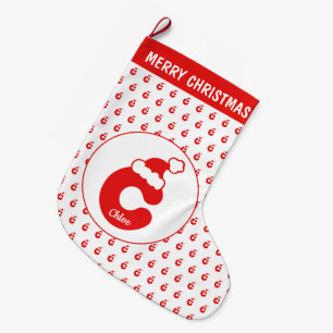 Cute Funny Santa Claus Hat Pattern Monogrammed C Large Christmas Stocking