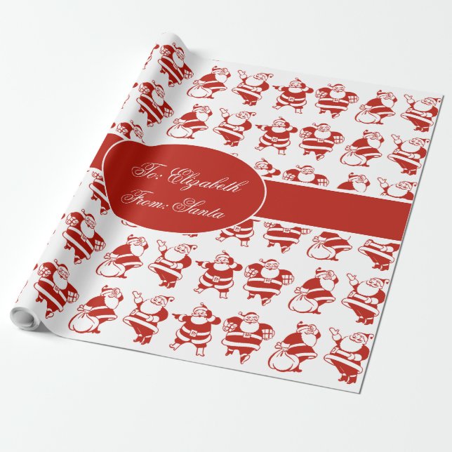 Cute Funny Santa Claus Pattern Red Christmas Wrapping Paper (Unrolled)