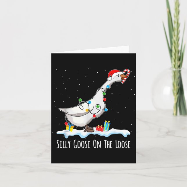 Cute Funny Santa Duck Silly Goose On The Loose Chr Card (Front)