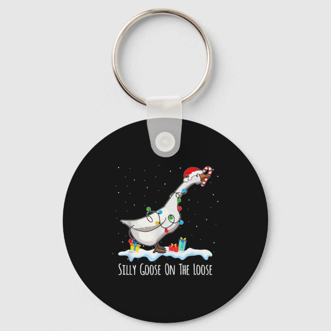 Cute Funny Santa Duck Silly Goose On The Loose Chr Key Ring (Front)