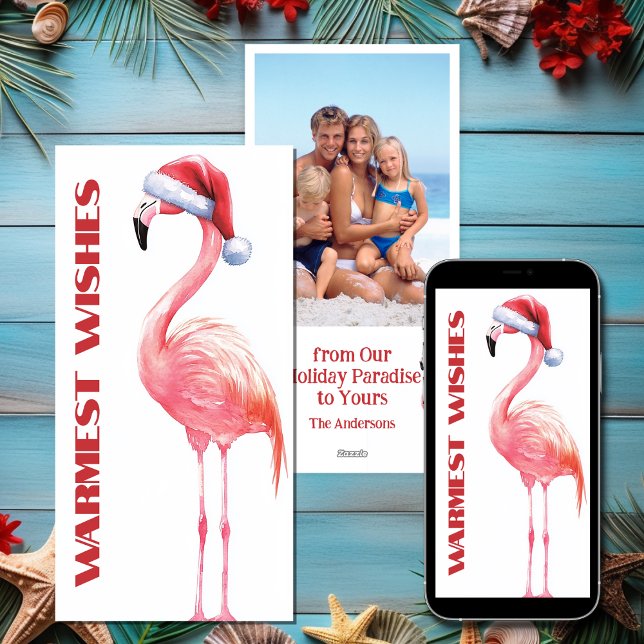 Cute Funny Santa Flamingo Beach Christmas Photo Holiday Card (Cute Funny Santa Flamingo Beach Christmas Photo Holiday Card)