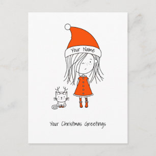 Cute Funny Santa Girl Cat Add Your Text Postcard