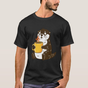 Cute Funny Sea Otter Design for Coffee Lover Adult T-Shirt