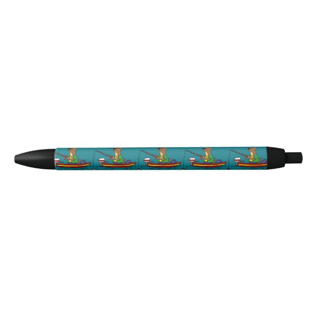 Cute Funny Sea Otter Fishing Art Black Ink Pen (Front)
