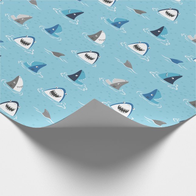 Cute funny Sharks on light blue Wrapping Paper (Corner)
