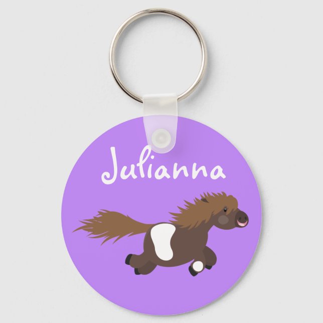 Cute funny Shetland pony cartoon illustration Key Ring (Front)