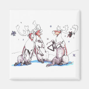 Cute Funny Singing Christmas Caribou Designed Magnet