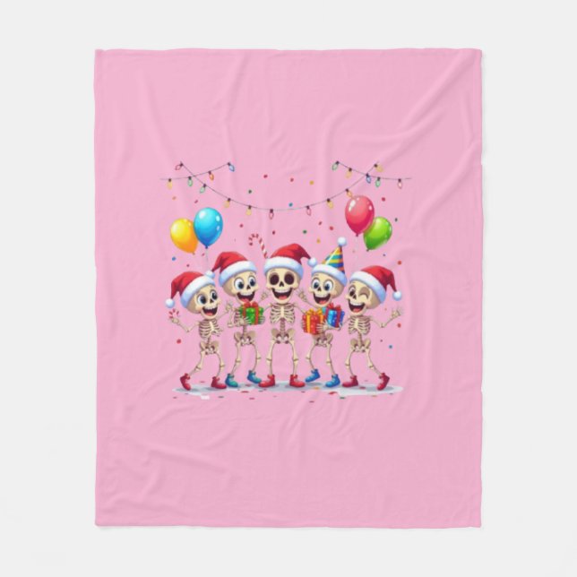 Cute Funny Skeletons Christmas & New Year Celebrat Fleece Blanket (Front)