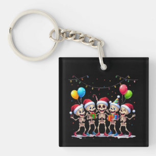 Cute Funny Skeletons Christmas & New Year Celebrat Key Ring