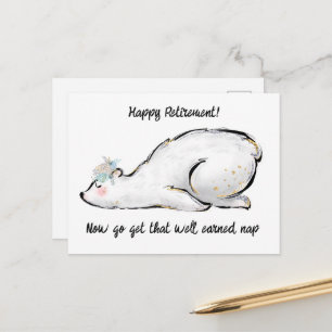 Cute Funny Sleepy Polar Bear Happy Retirement Postcard