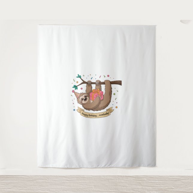 Cute Funny Sloth Happy Birthday Tapestry (Front)