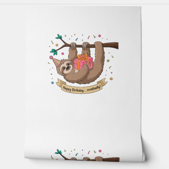 Cute Funny Sloth Happy Birthday Wallpaper (Unrolling)