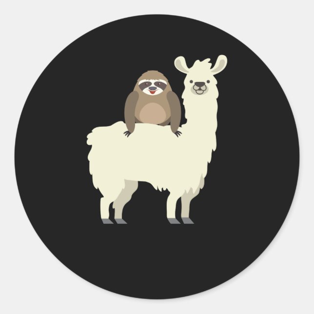 Cute & Funny Sloth Riding Llama Classic Round Sticker (Front)