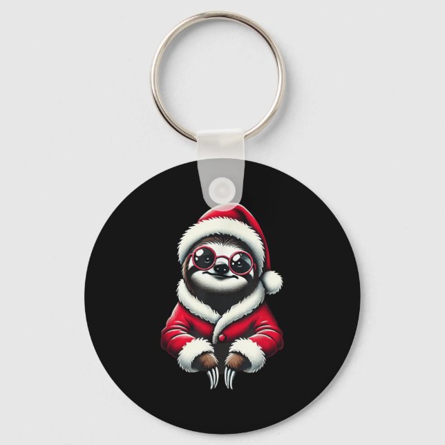 Cute Funny Sloth Santa Claus Christmas Xmas Sloth  Key Ring (Front)