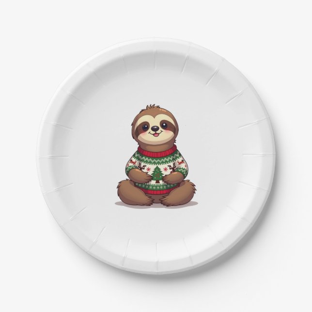 Cute Funny Sloth Ugly Christmas Xmas Sloth (2) Paper Plate (Front)