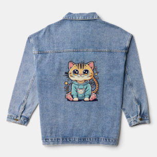 Cute funny small kitten Chiffon Top Denim Jacket