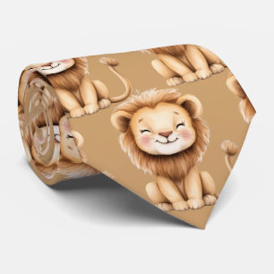 Cute Funny Smiling Lion Brown Neck Tie