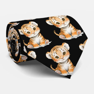 Cute Funny Smiling Tiger Black Neck Tie