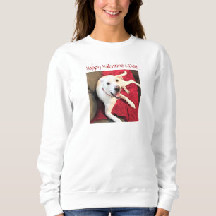 Cute Funny smiling White Dog Valentine's Day Red Sweatshirt