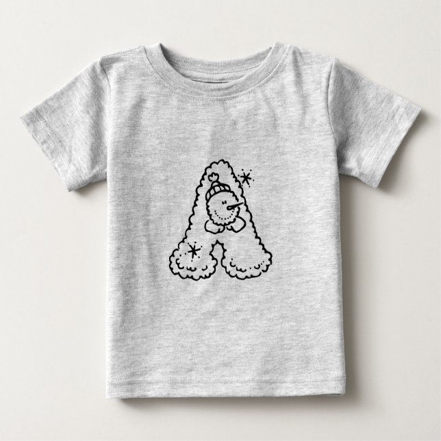 Cute Funny Snowman Black Typography Monogram A Baby T-Shirt (Front)