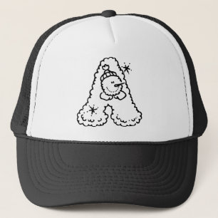 Cute Funny Snowman Black Typography Monogram A Trucker Hat