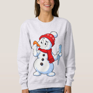 Cute Funny Snowman Picking a Carrot or Icicle Nose Sweatshirt
