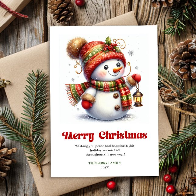 Cute funny snowman red green gold holiday card  (Cute funny snowman red green gold holiday card printable)