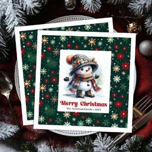 Cute funny snowman with snowflakes kids napkins
