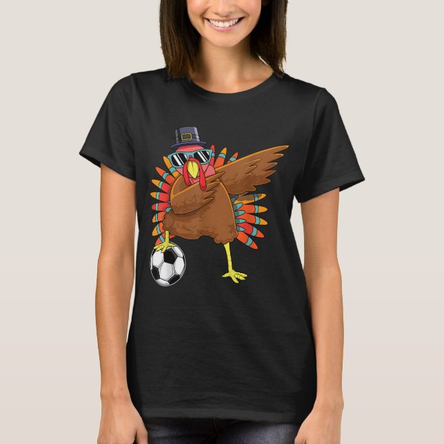Cute Funny Soccer Thanksgiving Dabbing Turkey Dab  T-Shirt (Front)