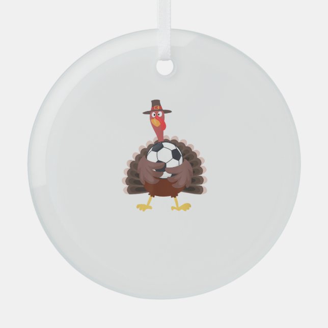 Cute Funny Soccer Thanksgiving Turkey Boys  Glass Tree Decoration (Front)