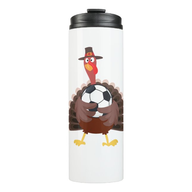 Cute Funny Soccer Thanksgiving Turkey Boys  Thermal Tumbler (Front)
