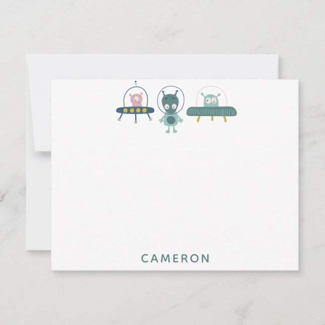 Cute Funny Space Alien Personalised Stationery Card (Front)