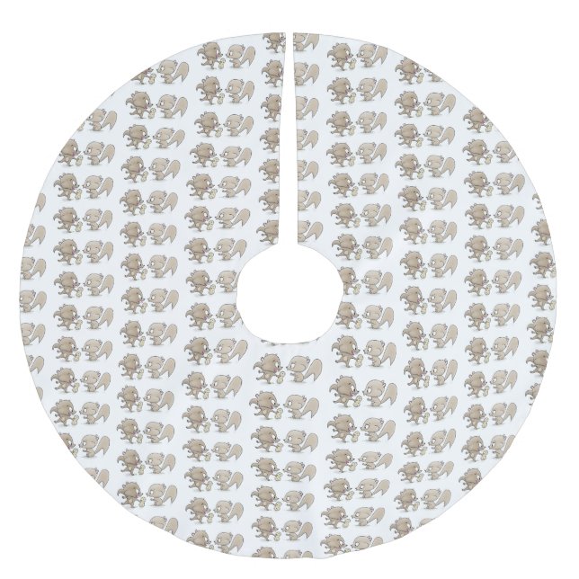 Cute funny squirrels cartoon illustration brushed polyester tree skirt (Front)