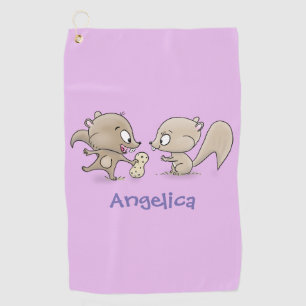 Cute funny squirrels cartoon illustration golf towel
