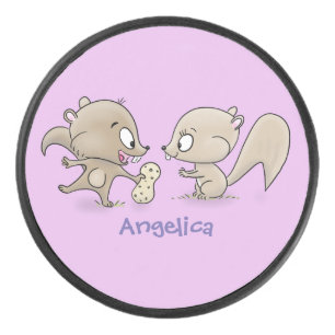 Cute funny squirrels cartoon illustration hockey puck