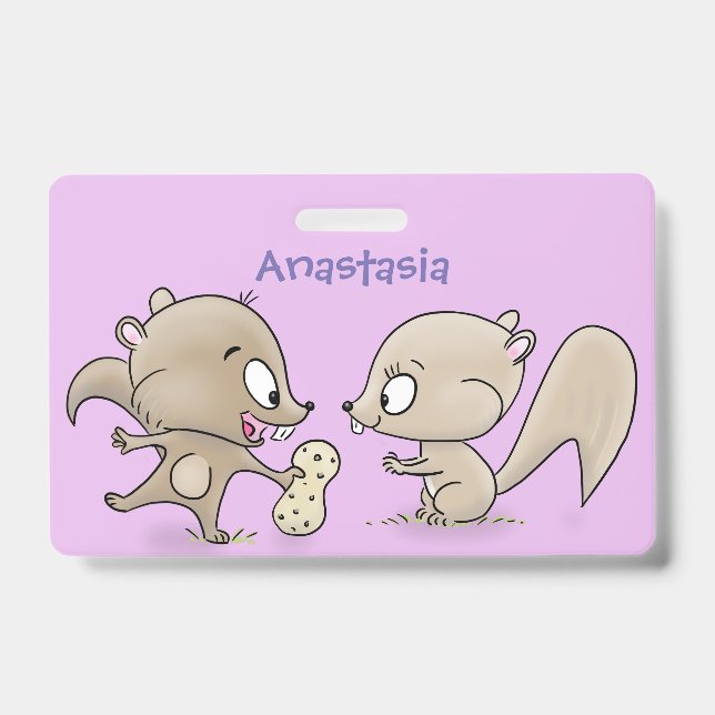 Cute funny squirrels cartoon illustration ID badge (Front)