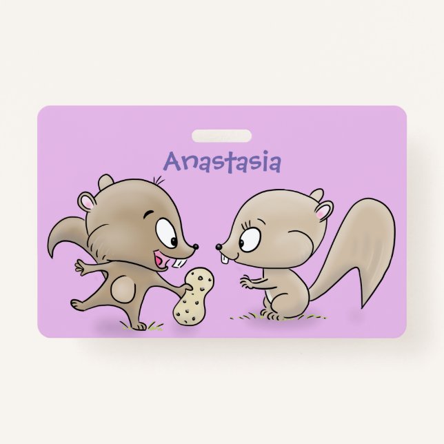 Cute funny squirrels cartoon illustration ID badge (Front)