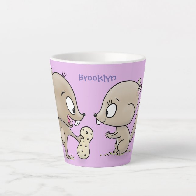 Cute funny squirrels cartoon illustration latte mug (Front)
