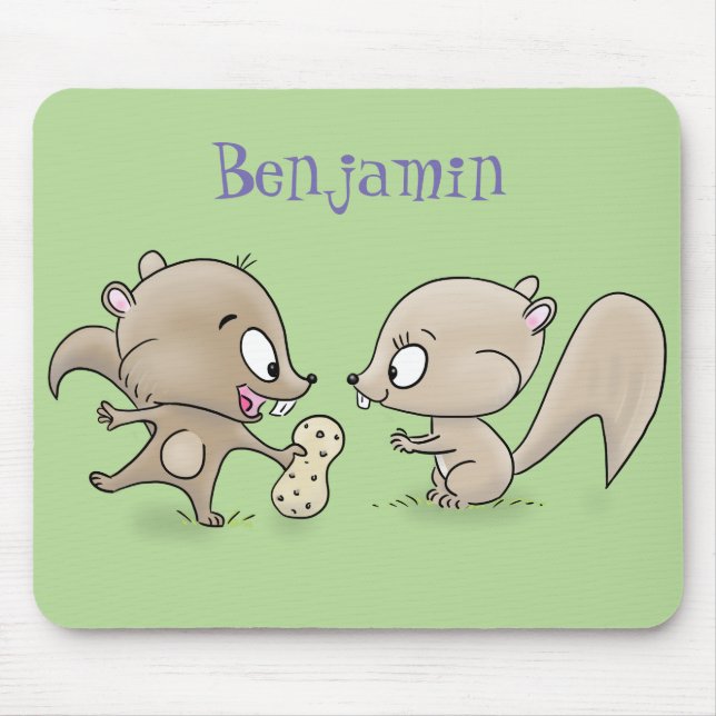 Cute funny squirrels cartoon illustration mouse pad (Front)