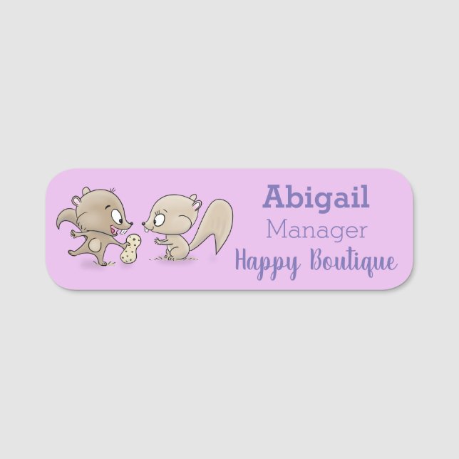 Cute funny squirrels cartoon illustration name tag (Front)