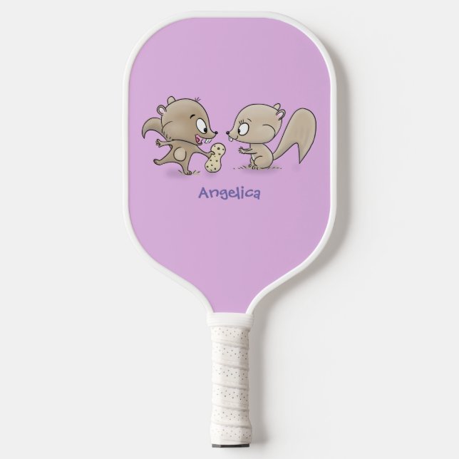 Cute funny squirrels cartoon illustration pickleball paddle (Front)