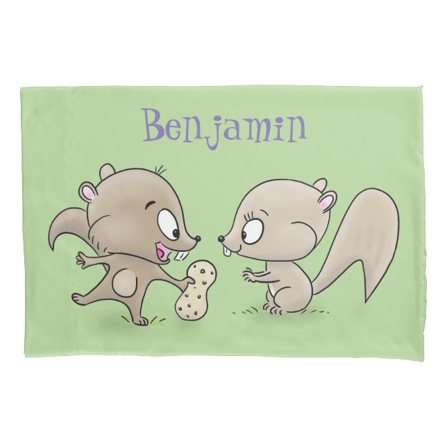 Cute funny squirrels cartoon illustration pillowcase (Front)