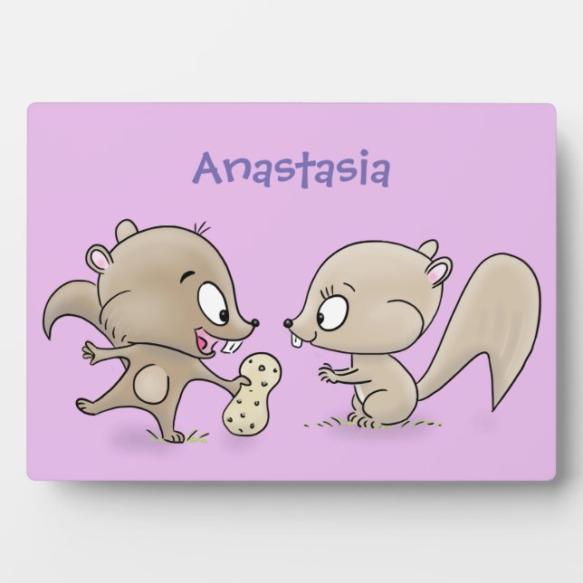 Cute funny squirrels cartoon illustration plaque (Front)
