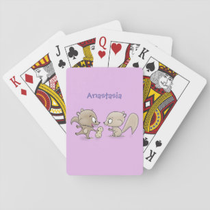 Cute funny squirrels cartoon illustration playing cards