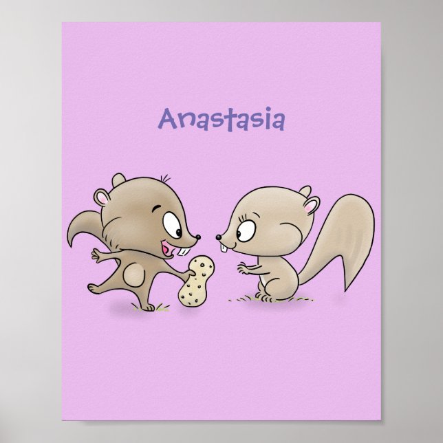 Cute funny squirrels cartoon illustration poster (Front)